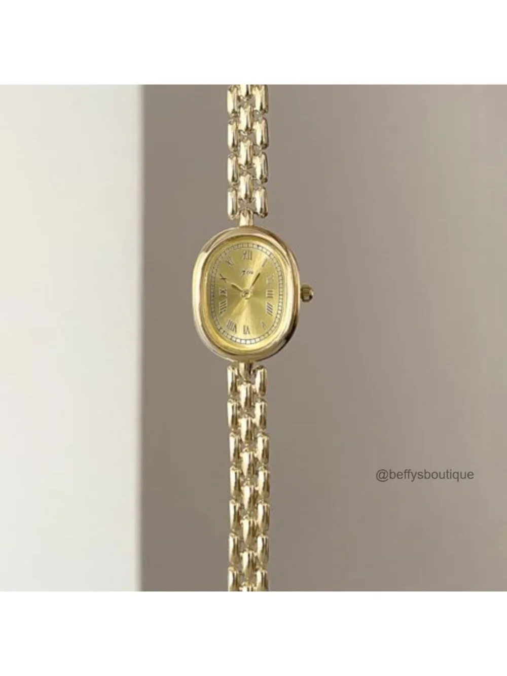Women's Small Face Oval Quartz Analog Wristwatch with Metal Link Band, Slim